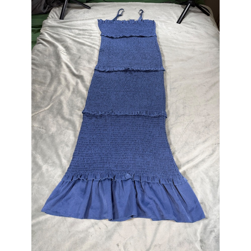 Mable Smocked Midi Dress Size Small Blue Ruffle Cottagecore Romantic